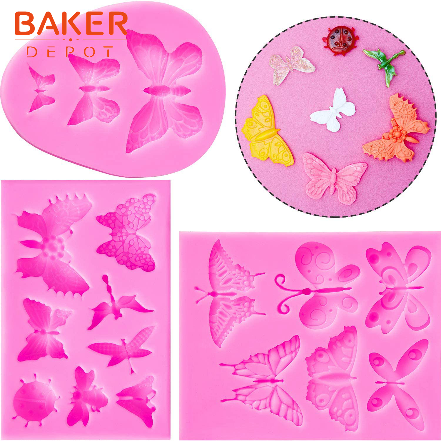 DIY Chocolate 5 Pieces Butterfly Silicone Molds Mini Butterfly Fondant Molds Butterfly Polymer Clay Molds Animal Cake Baking Mold Non-stick Silicone Chocolate Mold for Cake Decorating Sugar Resin 