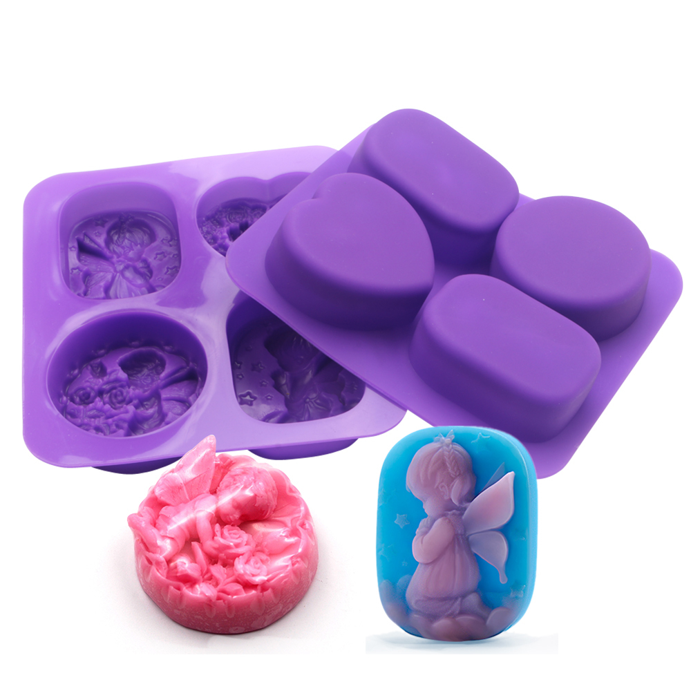 2Pcs Angels Silicone Mold, 4 Cavities Silicone Soap Mold Soap Molds  Silicone Shapes Cute Molds for Soap Making Chocolate Baking