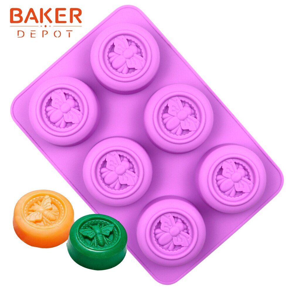 BAKER DEPOT Bee Silicone Mold for Handmade Soap Round Honeybee