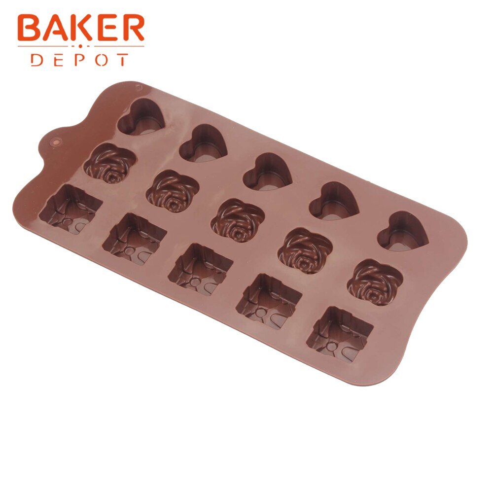 BAKER DEPOT Chocolate mold silicone mold for candy biscuit flower gummy  sugar ice tray cake decoration tool 15 cavity Set of 6