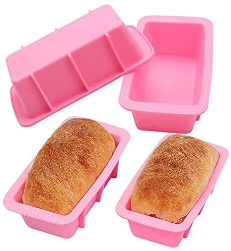 BAKER DEPOT Set of 4 Silicone Mini Bread Loaf Pans for Baking Nonstick Small  Toast Cake Bakeware 6.5 inch Rectangle Mould DIY Handmade Soap