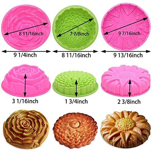 BAKER DEPOT 3 Pack Silicone Flower Shaped Cake Mould 9 Inch Large