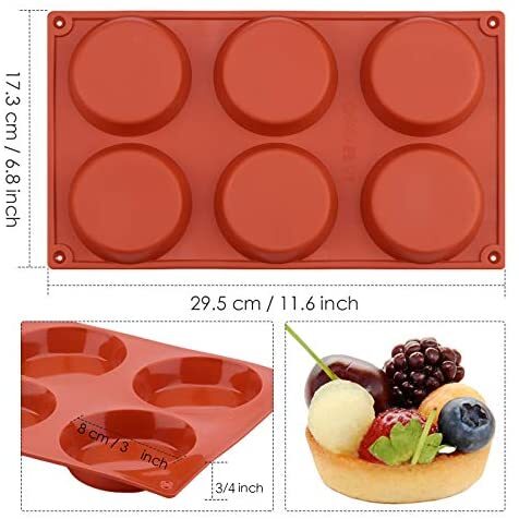 Silicone Muffin Top Pan Molds, 3 Round whoopie pie baking pans Mini Tart  Pan for Egg/Corn Bread/Buns/Breakfast Sandwiches, Non-Stick and Food-grade,  6-Cavity Pack of 3