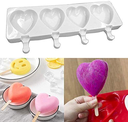Wholesale Ice Cream Molds Popsicle Silicone Heart Shapes 4 Cavities Cake Cakesicle  Molds with 50 Wooden Sticks for Kids From m.