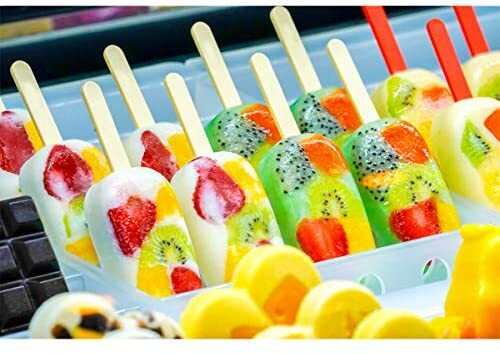 Silicone Ice Cream Maker with 100 Wooden Sticks Cartoon Animals Silicone Popsicle Molds with Lid 3 Cavities Homemade Ice Pop Molds for Kids Set of 2 Dishwasher Safe Easy Release BPA Free 