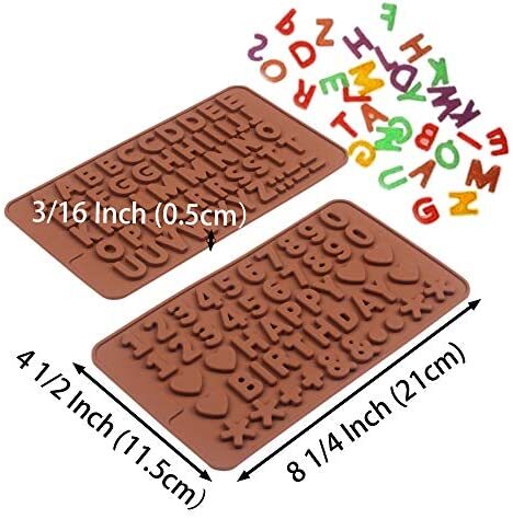 Silicone Mold For Chocolate Biscuit Candy Gummy Cake Decorating Baking Molds  Letter and Numbers With Happy Birthday Symbols Set of 4
