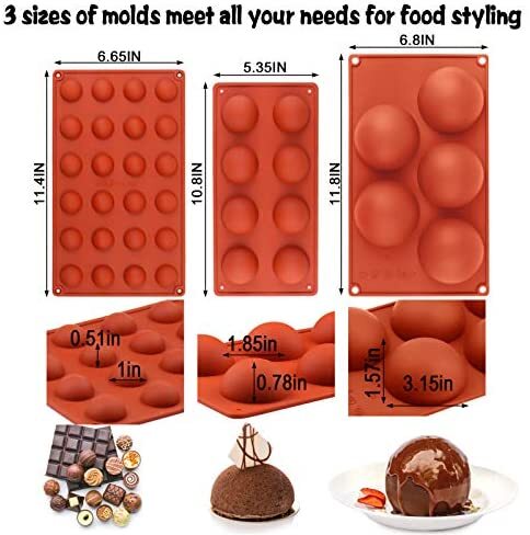 2 Packs Chocolate Ball Mould for Making Chocolate SILIVO 24-Cavity 1.8 inch Semi Sphere Silicone Mould Jelly Dome Mousse Cake 