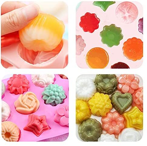 BAKER DEPOT Silicone Mold for Handmade Soap Cake Jelly Pudding Chocolate 6  Cavity Rose Flower Design, Set of 2 pink