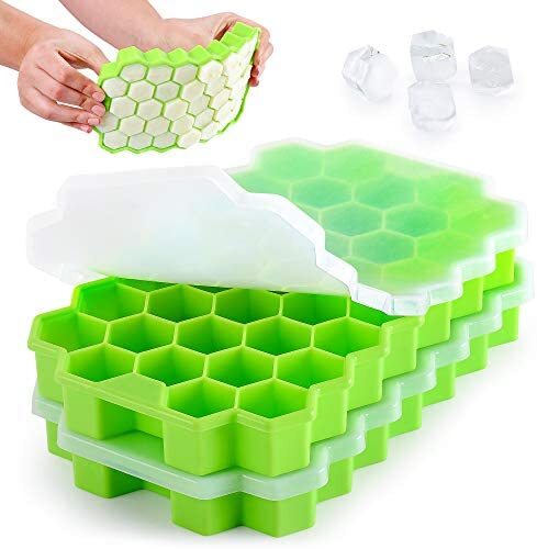 Silicone Ice Cube Tray Set (2 Pack) Honeycomb Shaped Flexible Ice Trays  With Covers BPA Free Silicone Ice Tray Molds With Removable Lid, Creates 74 Ice  Cubes For Chilled Drinks