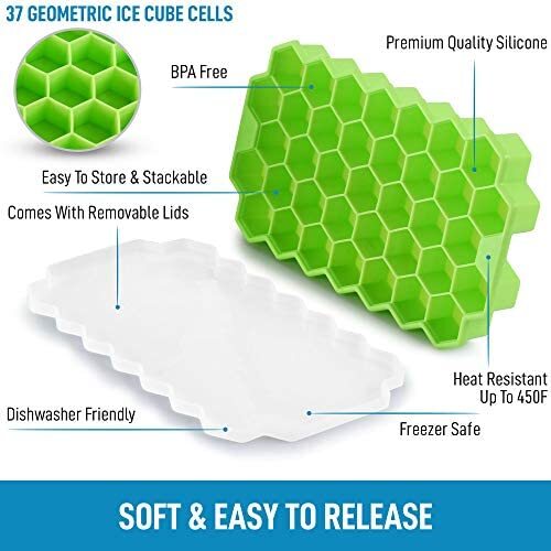 Silicone Ice Cube Tray Set (2 Pack) Honeycomb Shaped Flexible Ice