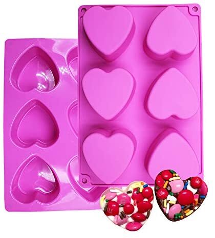 BAKER DEPOT 6 Holes Heart Shaped Silicone Mold For Chocolate Cake Jelly  Pudding Handmade Soap Mould Candy Making Set of 2