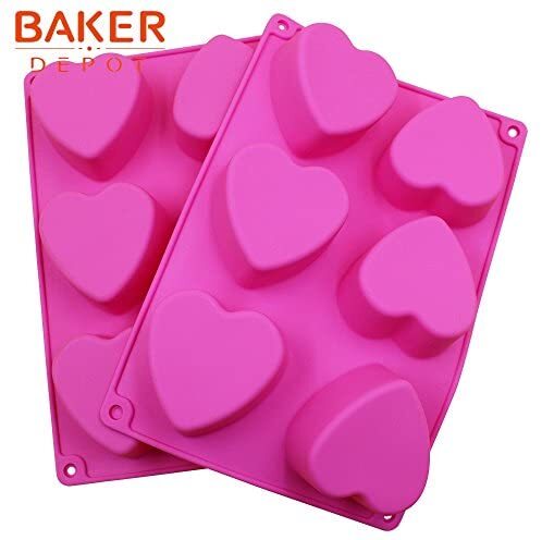 BAKER DEPOT Pack of 3 Heart Shaped Silicone Mould for Baking 6 Cavity Hearts  Handmade Soap