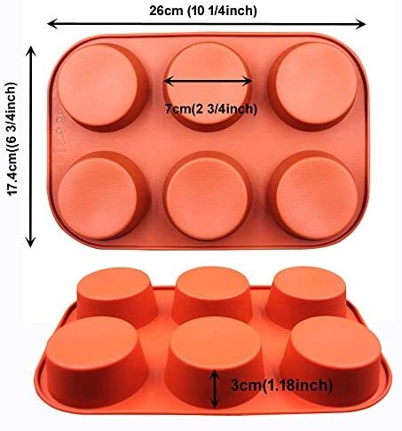 Nyidpsz 2 Pcs Large Silicone Molds for Baking 6-Cavity Round Baking Mold  Non-Stick Food Grade Silicone Baking Molds for Muffin Cake Candy Soap Resin
