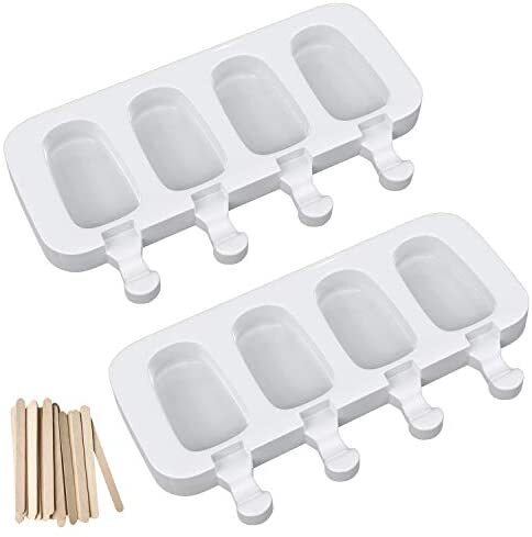 Popsicle Molds Set of 2 Silicone Ice Pop Molds 4 Cavities Homemade Popsicle  Maker Ice Cream Mold Oval with 50 Wooden Sticks for DIY Ice Cream