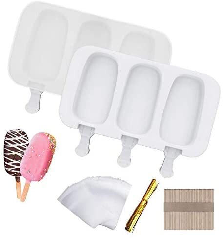 Irenare 12 Pcs Cakesicle Molds Set, 4 Cavities Ice Pop Mold Silicone Cake  Pop Mold Ice Cream Molds Oval with 400 Wooden Sticks for DIY Cake Ice Cream
