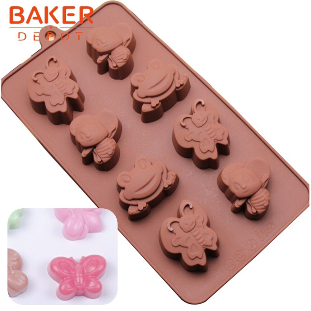 BAKER DEPOT frog shape silicone chocolate mold cake bakeware baking tools  bee butterfly design ice candy molds cake biscuit mold