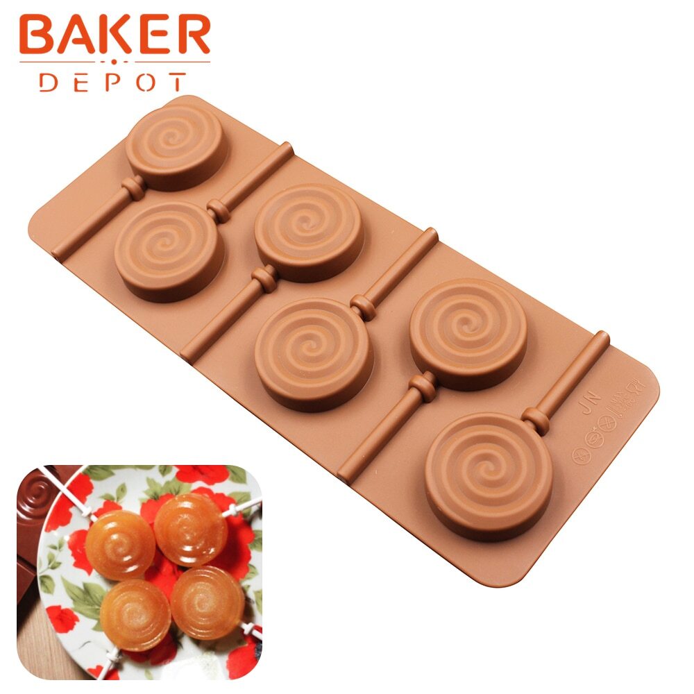silicone Lollipop mold silicone circles chocolate molds ice cube candy mold  cake biscuit decotation with plastic rod 6 lattices