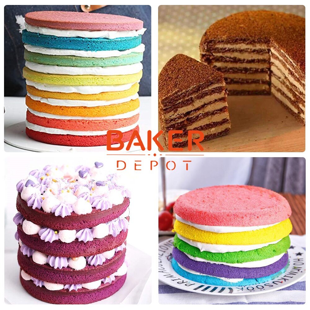 BAKER DEPOT Set of 4 Silicone Mould for Baking Nonstick Layer Cakes Bakeware  Round Cake Pans Chocolate Rainbow Cake for Birthday Wedding Party 4 6 8 10  Inch