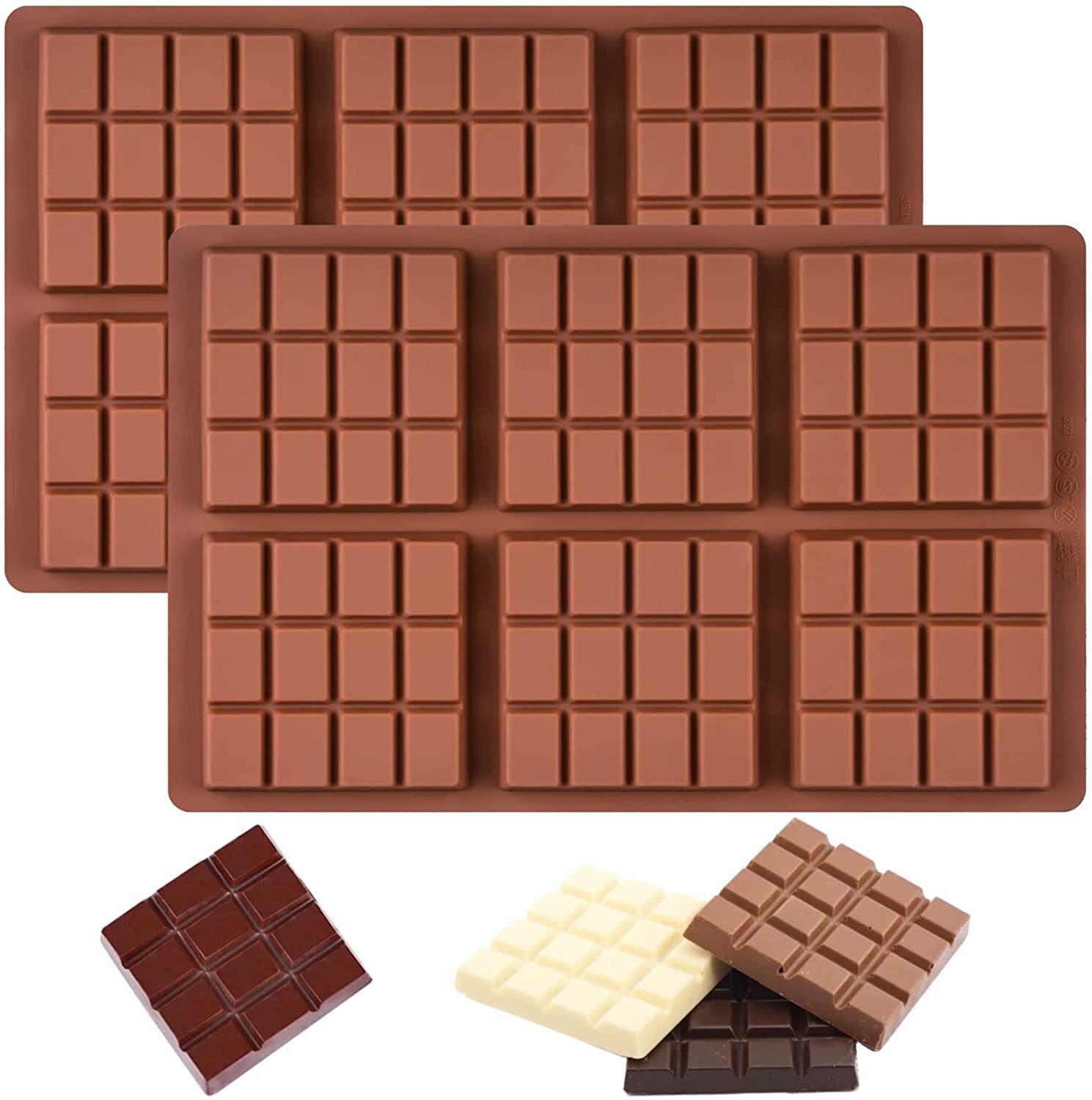 Break-Apart Chocolate Molds Silicone Chocolate Bar Sweet Molds Hot  Chocolate Energy Bar Moulds Rectangle Baking Silicone Bakeware Molds Pack  of 2