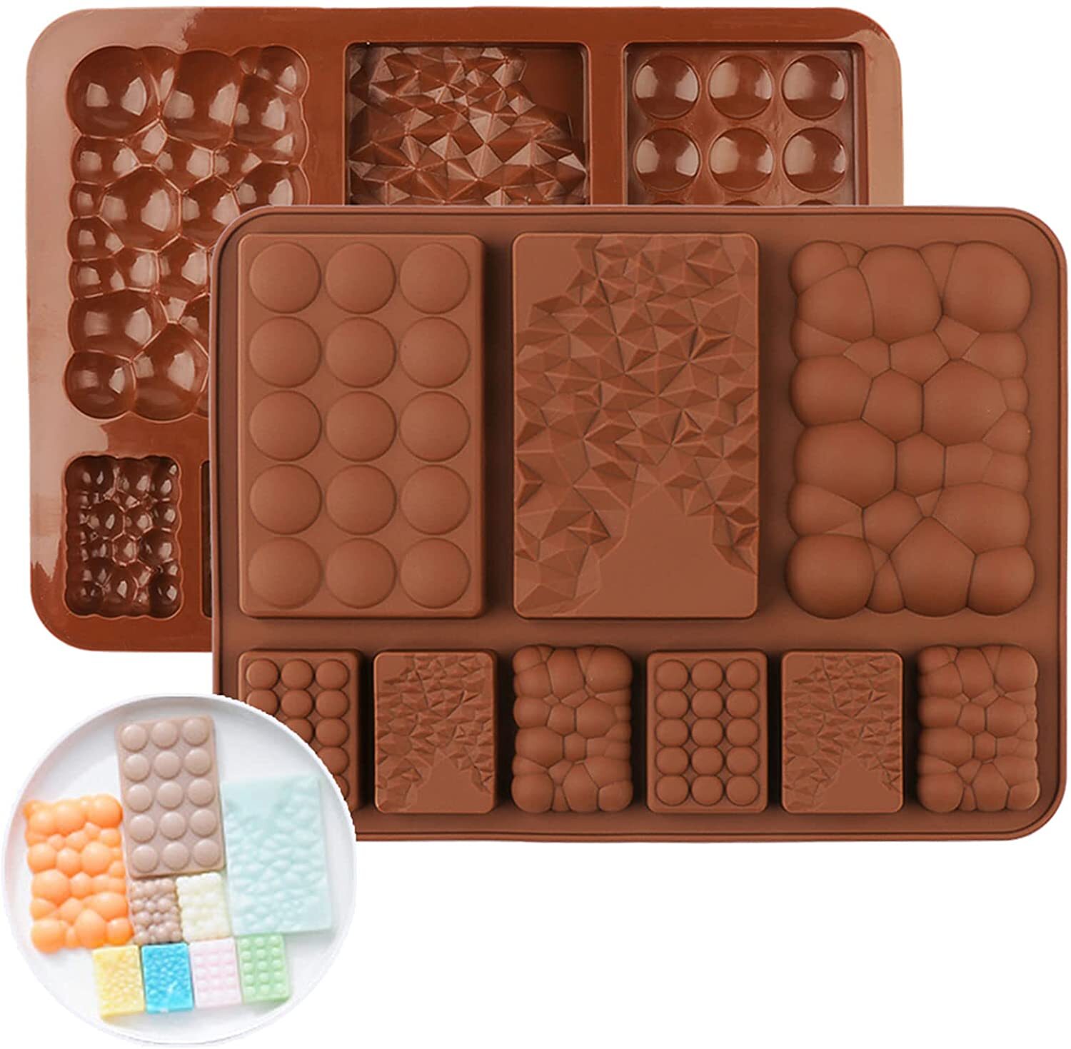 Cozihom Break Apart Silicone Chocolate Molds, Chocolate Bar Molds, Homemade Protein and Energy Bar Molds, 5 Packs