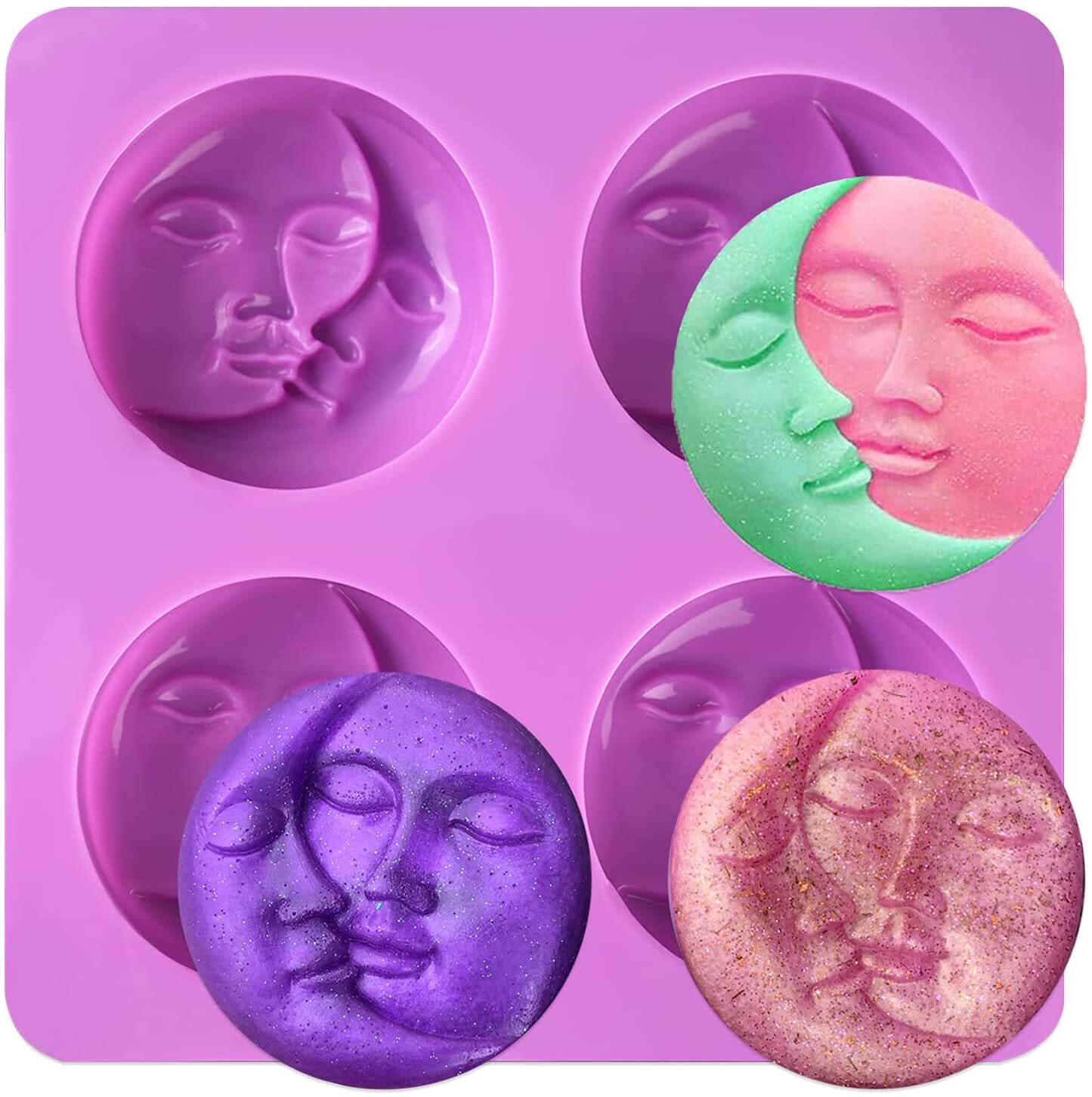 Good quality Sun & Moon Silicone Soap Molds 4 Cavity Crescent Moon Face  Silicone Soap Mold for Homemade Lotion Bar Bath Bombs Polymer Clay DIY  Candle Resin Making random color