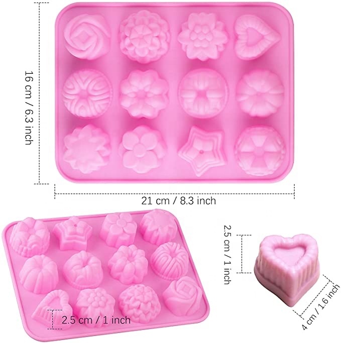 4 Pack Silicone Flower Wax Melt Molds/Wax Soap Tart Mold/ 12