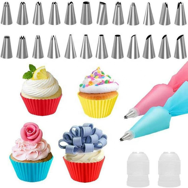 56Pcs/Set Silicone Pastry Bag Tips Kitchen DIY Cake Icing Piping Cream Cake  Decorating Tools Reusable Pastry Bags Set