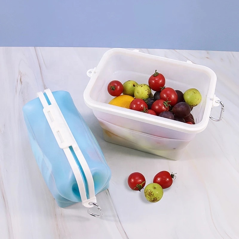 1500ml Reusable Silicone Food Storage Box Fresh-keeping Fruits Vegetable  Crisper Foldable Storage Bag