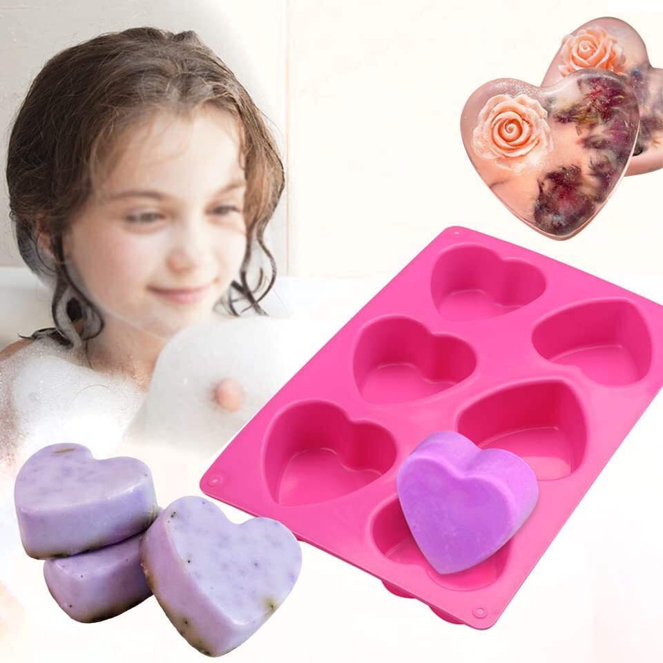 Heart Silicone Molds 6 Cavity Valentine Heart Soap Mold 3D Epoxy