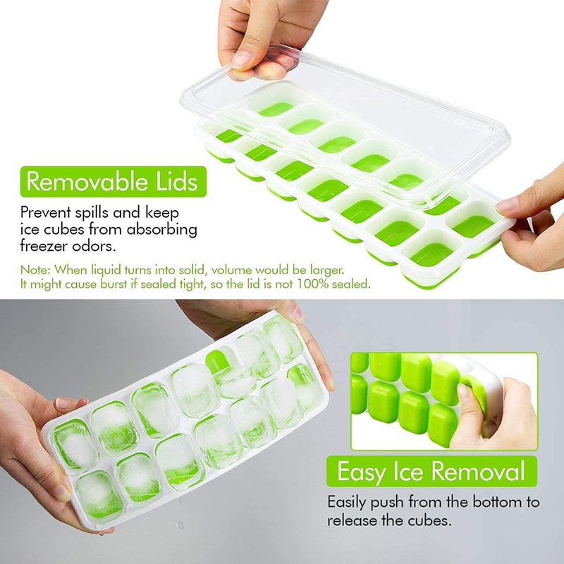 Ice Cube Trays, Easy-Release & Flexible 14-Ice Cube Trays with  Spill-Resistant Removable Lid, Ice Trays for Freezer,Silicone Ice Cube  Tray,Super Easy