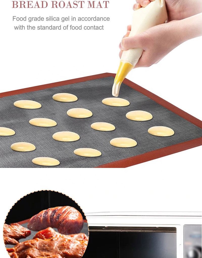 Non-Stick Silicone Baking Mat Pad, 42*29.5cm Baking Sheet Glass Fiber  Rolling Dough Mat, Large Size for Cake Cookie Macaron