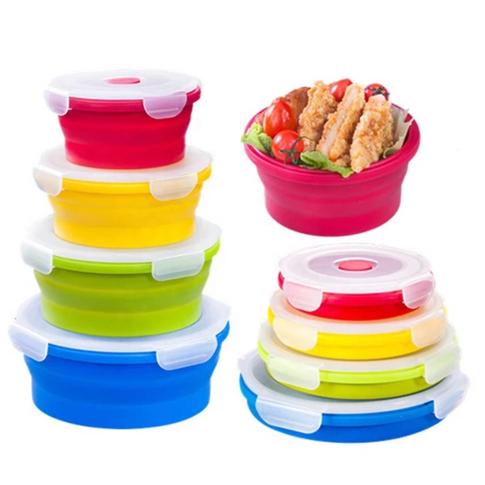 350/500/800/1200ml Silicone Bento Box Collapsible Portable Lunch Box for  Food Dinnerware Food Grade Folding Silicone Container