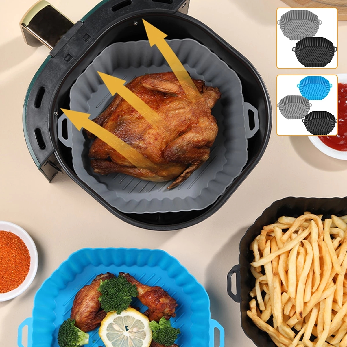 Reusable Air Fryer Liners Circle, Silicone - Multi Colors 16 cm