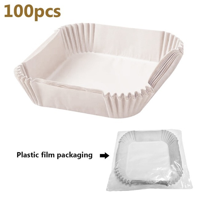 Air Fryer Disposable Paper Liner Square, Non-Stick Air Fryer Liners Air Fryer Parchment Paper Oil-proof Grade Baking Paper, Size: 100pc, White