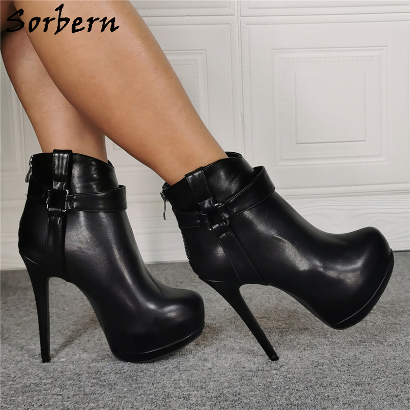 Sorbern Ankle Boots Women High Heel Platform Shoes Short Booties Black