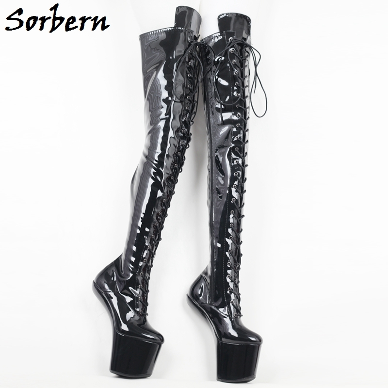 Heelless thigh clearance high boots