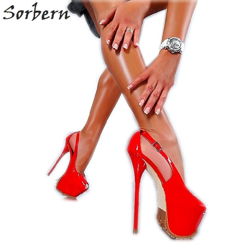 Sorbern Mature Ankle Strap Ladies Pumps Two Piece Stilettos Genuine Leather Women Heels 14Cm High Transfer Guy Shoe Custom Color
