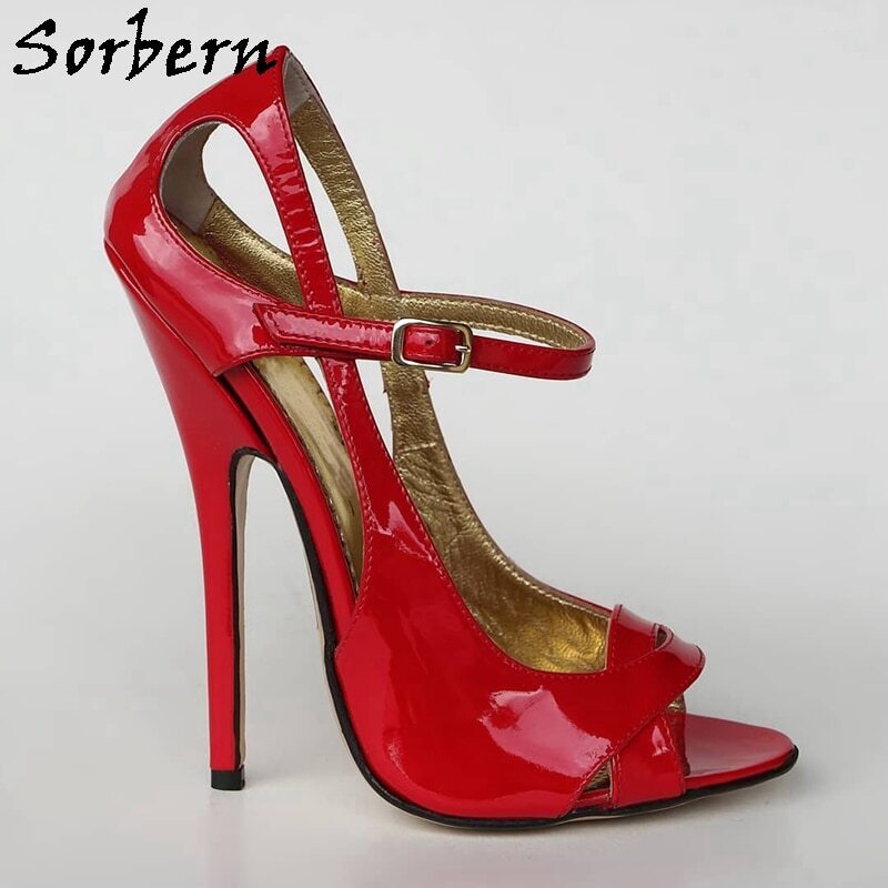 Sorbern Custom Women Sandals High Heel Shiny 16Cm Open Toe Summer Shoes Crossdresser Sandal Mary Janes Female Burlesque Heel
