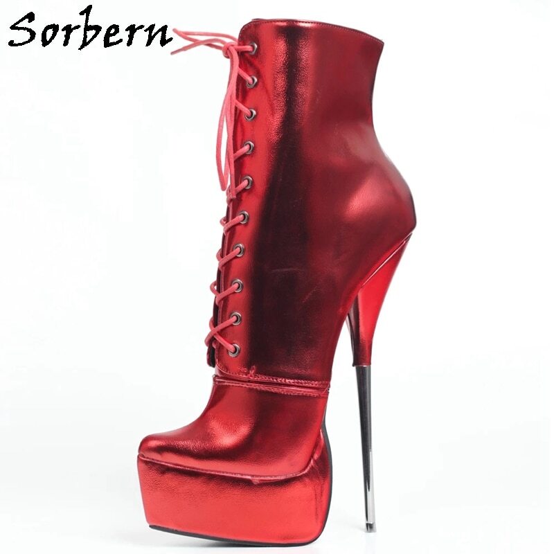 Sorbern Red Metallic Matt Ankle Boots Women Metal High Heel Ballet Pointed Toe Booties For Transfer Guys