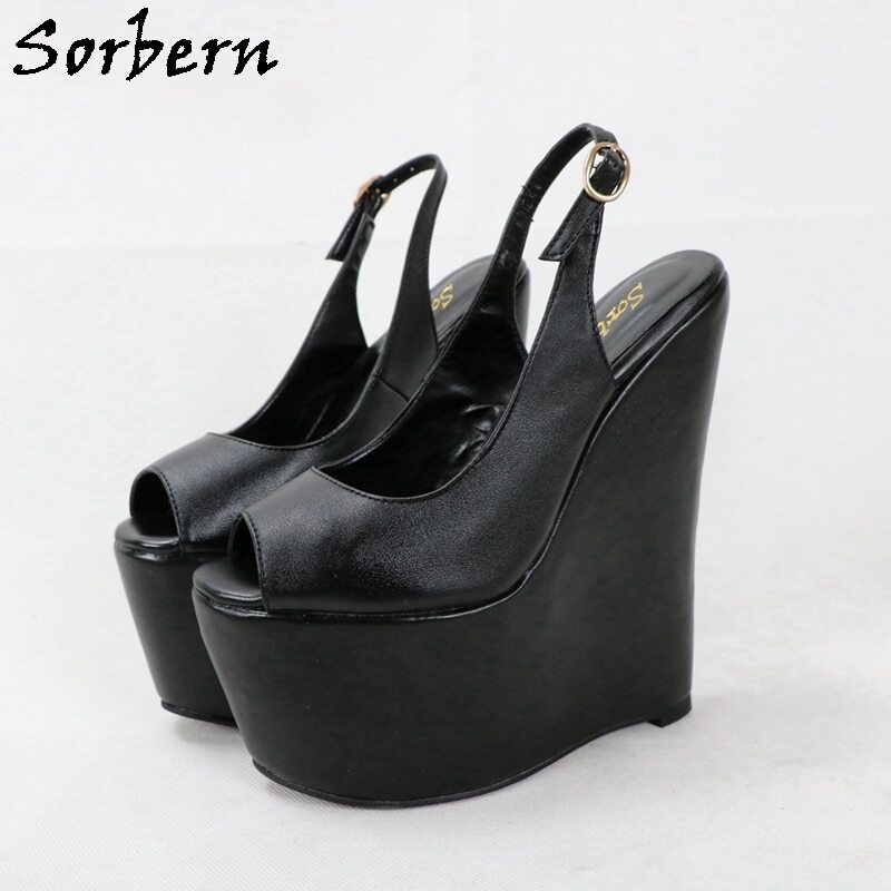 Sorbern Genuine Leather Slingback Pump Shoes Women High Heel 14Cm Stilettos Pointed Toe