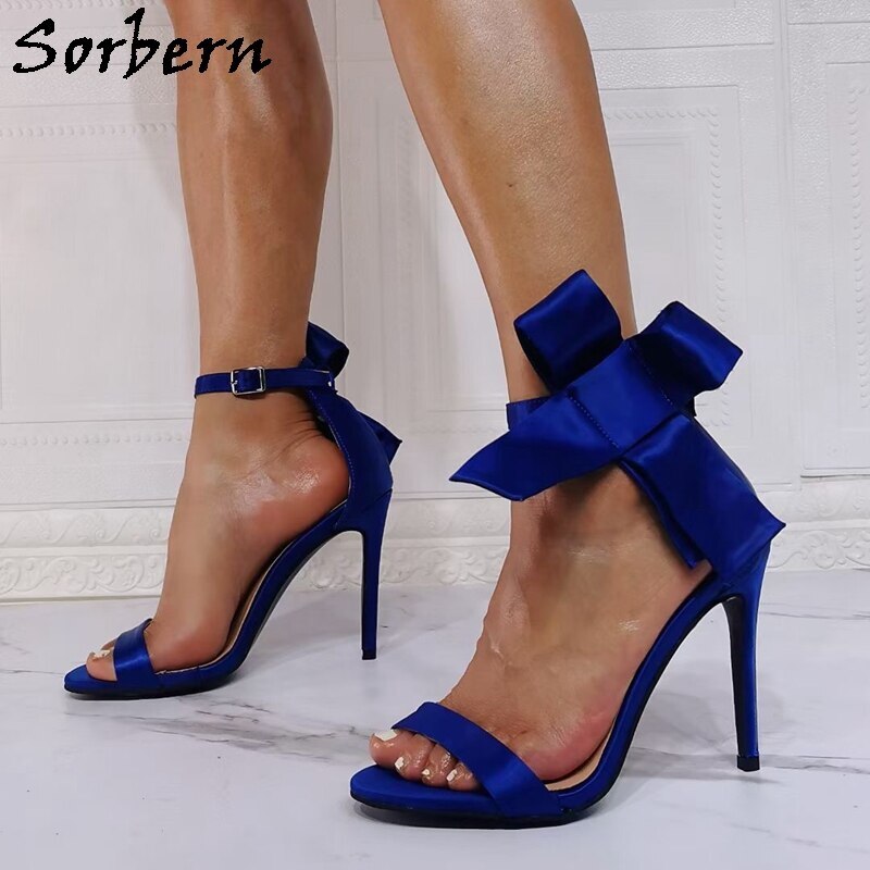 Sorbern Royal Blue Women Sandals High Heel Bowknot Ankle Strap ...