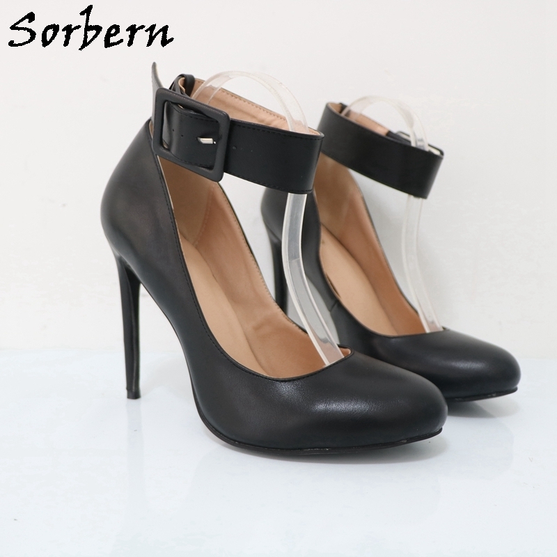 Sorbern Vintage Women Pump Shoes Round Toe Wide Ankle Strap Burlesque High Heels Stilettos Custom Eu33-48