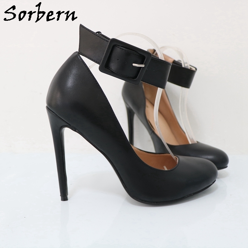 Sorbern Vintage Women Pump Shoes Round Toe Wide Ankle Strap Burlesque High Heels Stilettos Custom Eu33-48