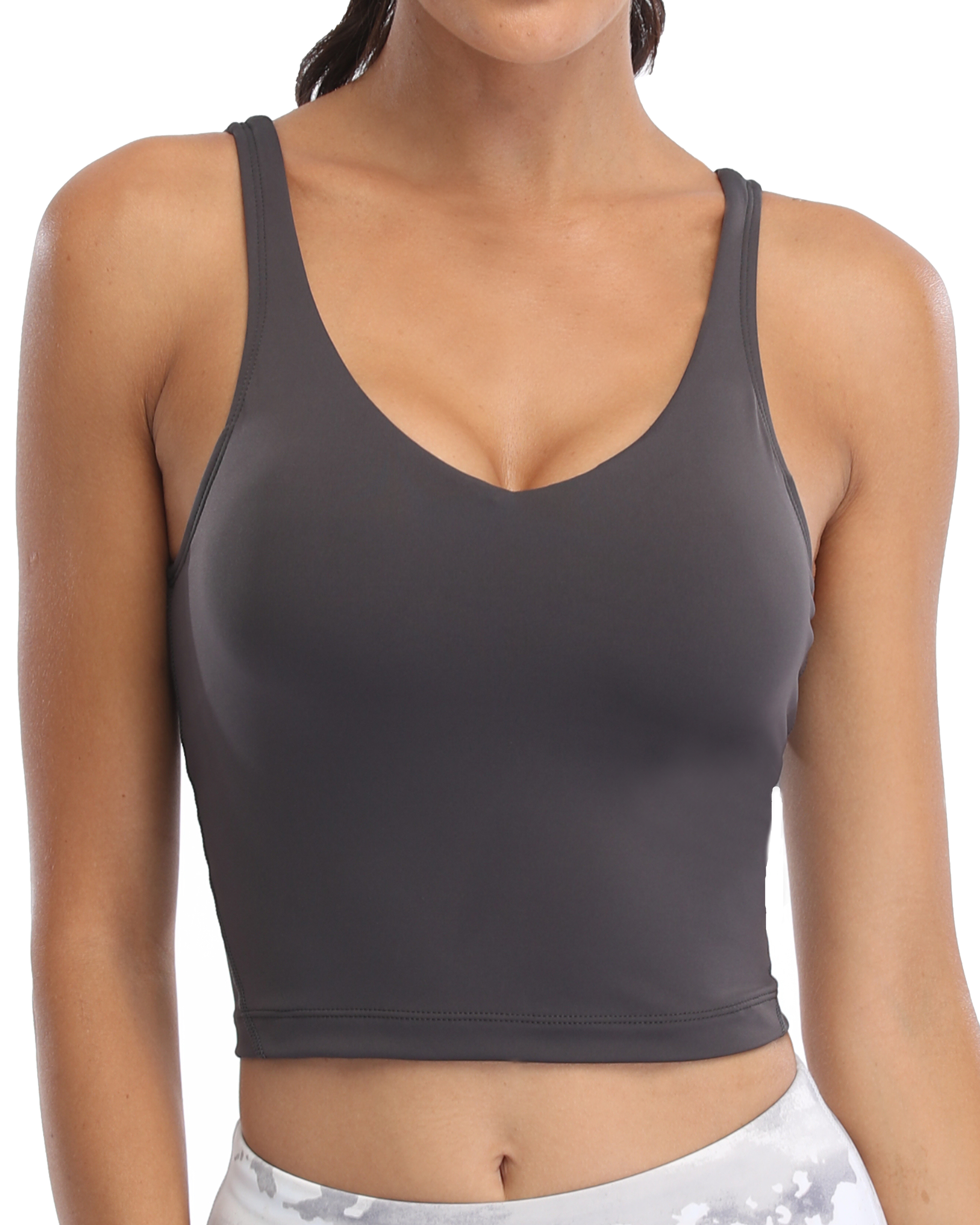 Oalka Sports Bra Womens Longline Padded Crop Tank Yoga Bras Workout Fitness Top Heart Neck