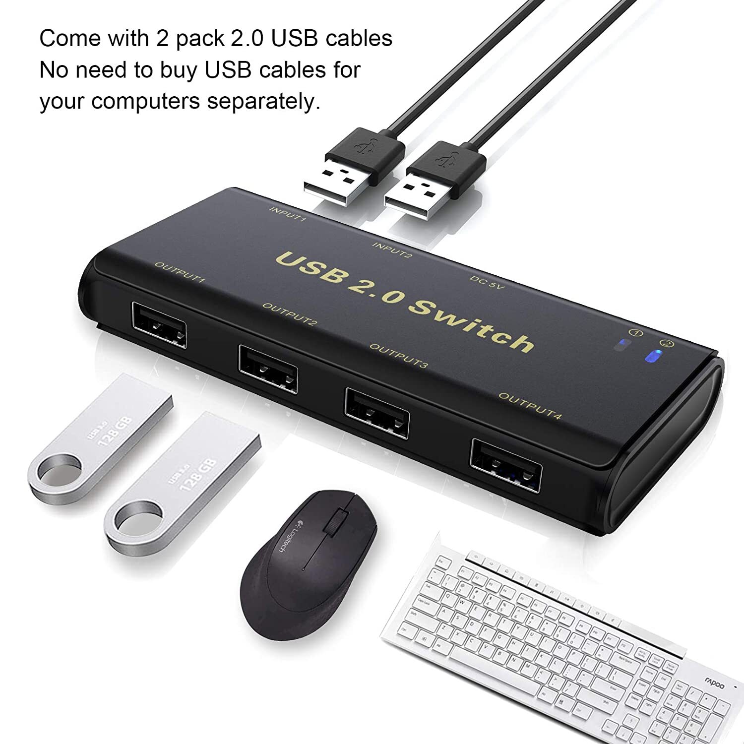 Scanner Printer PCs with One-Button Swapping EYOOLD USB Switch Selector 2 Computers Sharing 4 USB Devices USB 2.0 Peripheral Switcher Box Hub for Mouse Keyboard 