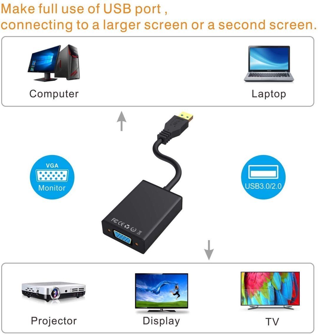USB to VGA Adapter,ABLEWE USB 3.0/2.0 to VGA MultiDisplay Converter