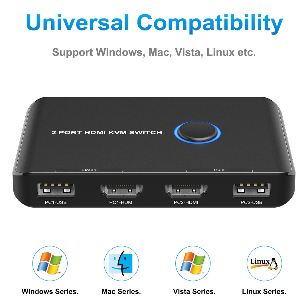 KVM Switch HDMI 2 Port Box,ABLEWE USB and HDMI Switch for 2 Computers