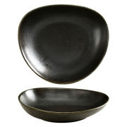 Factory Wholesale Nordic Style Irregular Porcelain Fruit Dinnerware Reactive Black Glaze Soup Plates Ceramic Dinner Plate