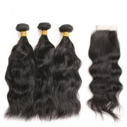 Natural Wave Natural Color Brazilian Remy Hair Weave Bundles With Closure LFBC-06