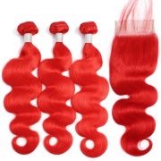 Body Wave Red Hair Weave Bundles With Closure Remy Human Hair LFBC-38